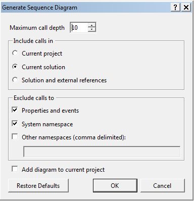 Generate Sequence Diagram Window